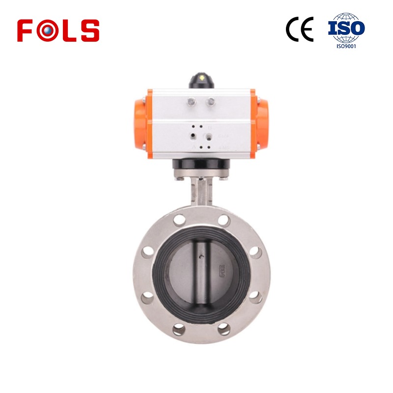 FOLS Double Flanged Stainless Steel Pneumatic Actuated Butterfly Valve