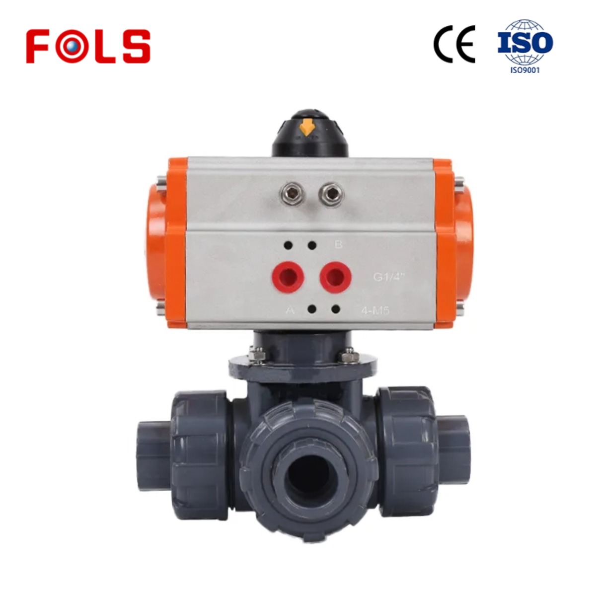 FOLS  Pneumatic plastic (UPVC/PPH/PP/CPVC) three-way ball valve