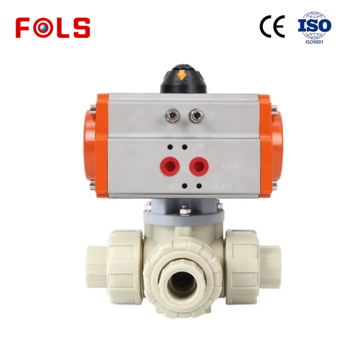 FOLS  Pneumatic plastic (UPVC/PPH/PP/CPVC) three-way ball valve