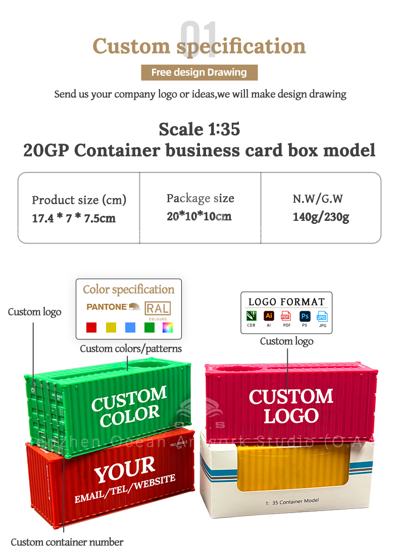O.A.S carefully made 1:35 COSCO Shipping container container model, cleverly transformed into a practical pen holder box. Model carefully selected high-quality materials, durable. The appearance height is restored to COSCO shipping container, the details are accurate and in place. Enterprises can customize their own logo, whether it is a business gift or office placement, can highlight the brand characteristics, both practical and propaganda value, and show their intentions. Amber@vesselmodel.com Tel: +86 18038048785