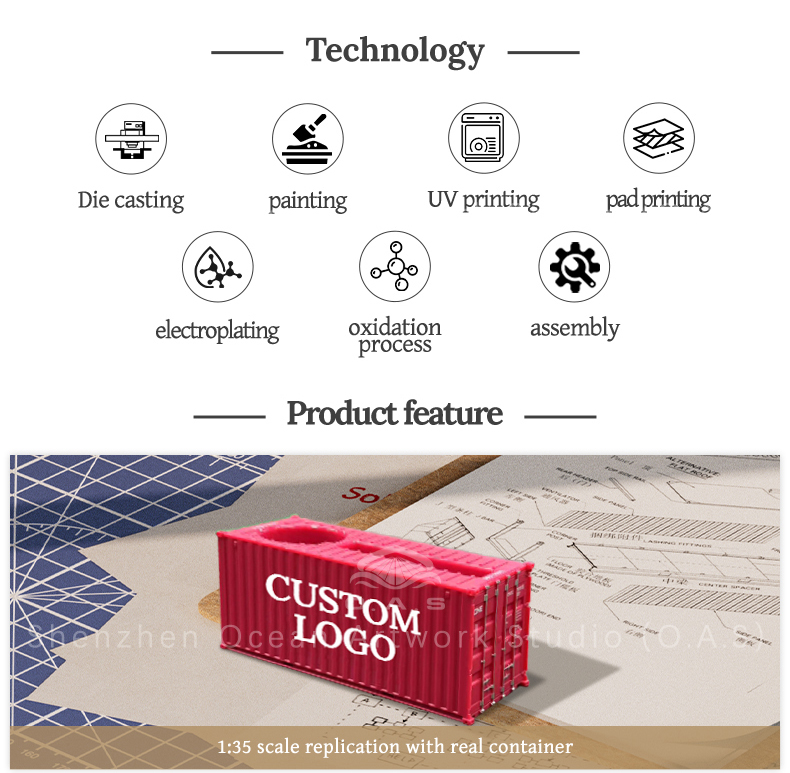 O.A.S carefully made 1:35 COSCO Shipping container container model, cleverly transformed into a practical pen holder box. Model carefully selected high-quality materials, durable. The appearance height is restored to COSCO shipping container, the details are accurate and in place. Enterprises can customize their own logo, whether it is a business gift or office placement, can highlight the brand characteristics, both practical and propaganda value, and show their intentions. Amber@vesselmodel.com Tel: +86 18038048785