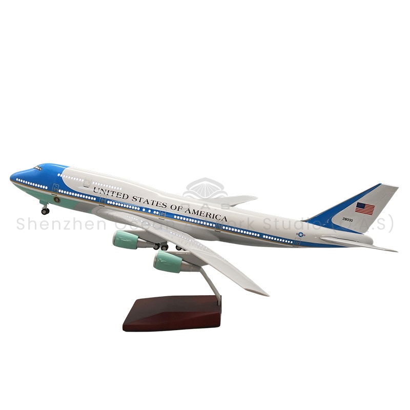 【LA】דגם מטוס כמתנה, דגמים בקנה מידה 1:150, מטוס 747 של USA Air Force One, אורך 47 ס