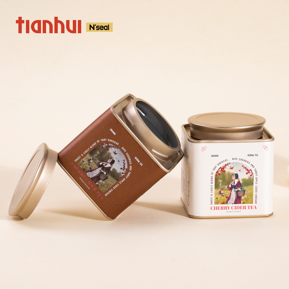 Tianhui Food Grade Square Airtight Cans for Tea Bags Storage Earl Grey Tea Black Tea Container