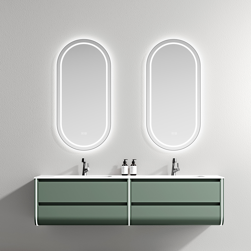 جودة عالية، دولاب حائزي مزدوج الحوض للمعمر، يقف على الأرض، مطلّ باللون البني، مع مرآة للمعمر