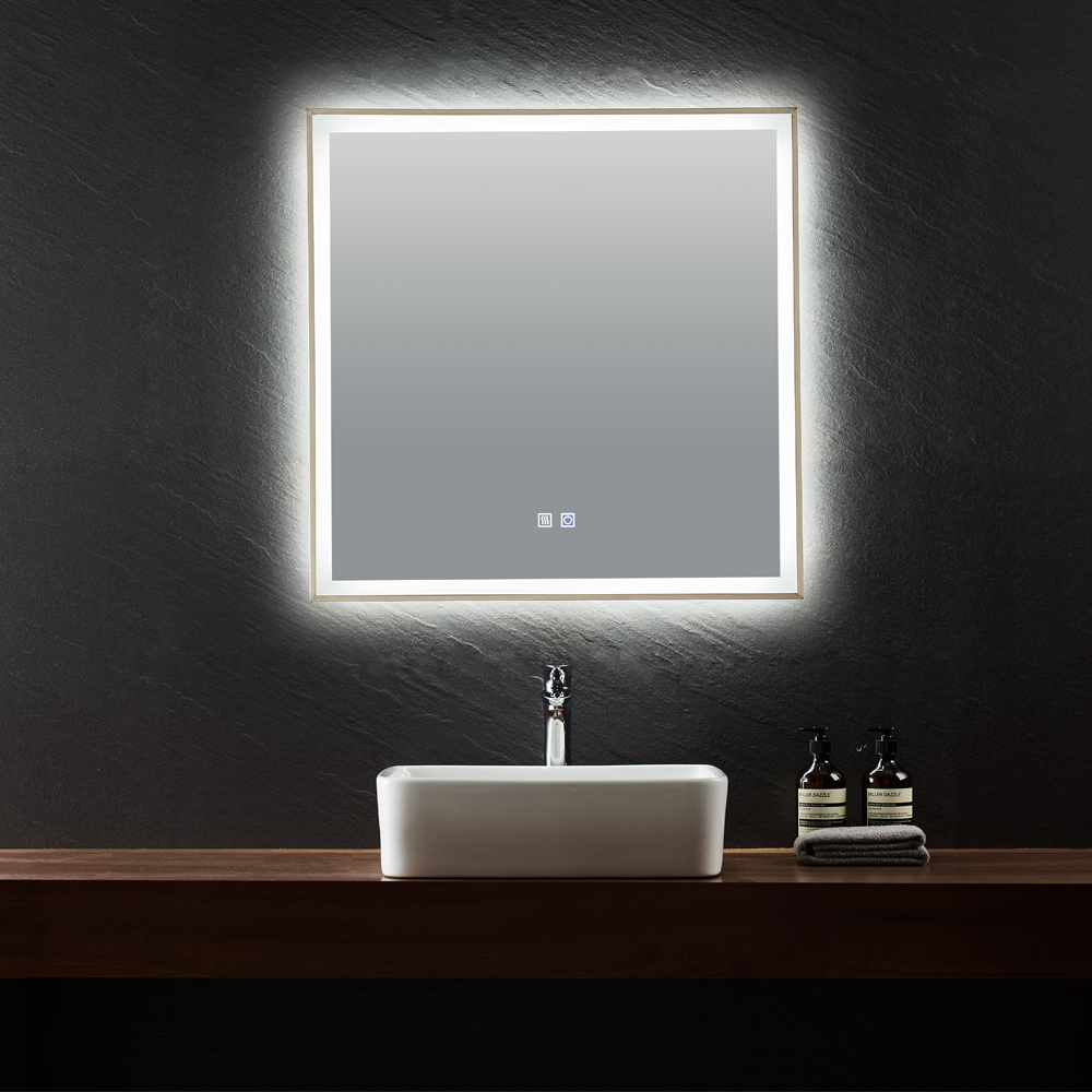 ราคาถูก กระจกแต่งหน้าทรงกลมอัจฉริยะแบบสัมผัสหลายฟังก์ชัน ป้องกันหมอก สำหรับห้องน้ำและเครื่องสำอางพร้อมไฟ LED