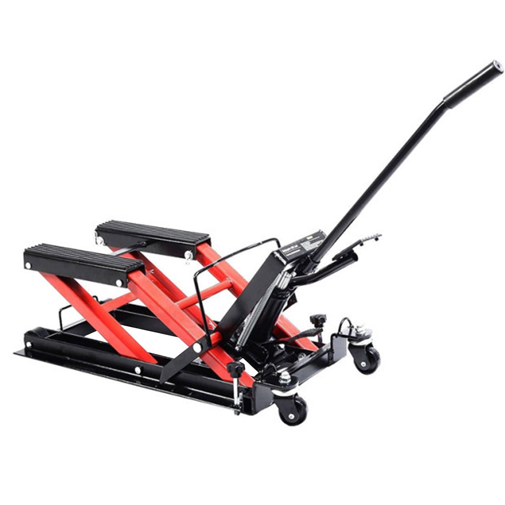 Dhacdooyinka portable 1500 LBS Capacity Motorcycle Scissor Lift Jack oo kale 4 guriga