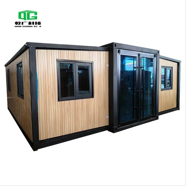 Yellow Wood Grain Double Wing Expansion Tiny 20ft 30ft 40ft Expandable House