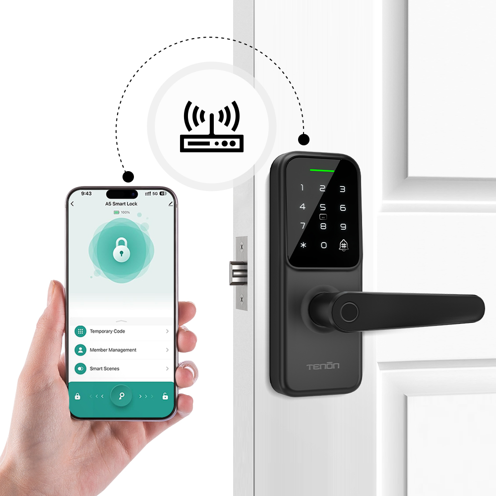 TENON K8 WiFi Password & Fingerprint Door Lock Waterproof Keyless Digital Deadbolt for Metal Door for Home Use Card Key Features