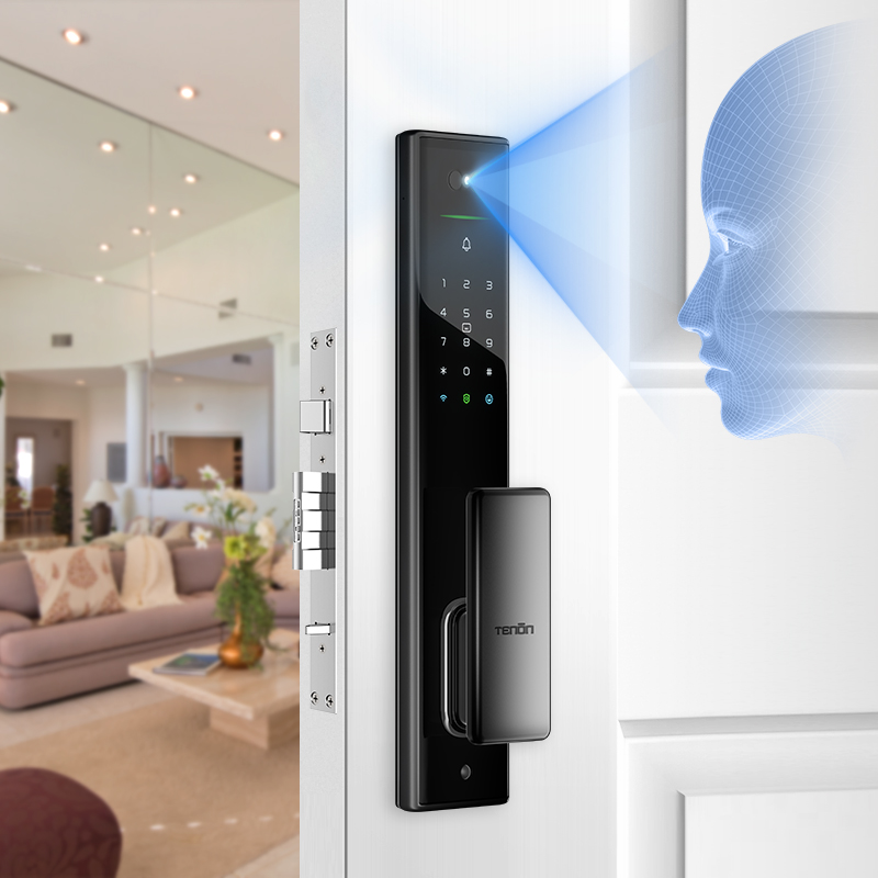 Tenon A5pro Smart Wood Door Lock Keyless Push-Pull Digital Password RFID NFC Aluminum Fingerprint Door Camera Tuya Wifi for Wood