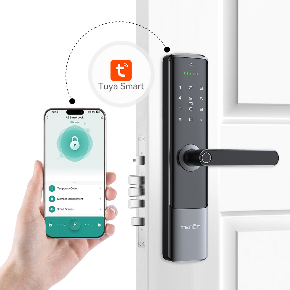 K6 Tuya App Smart Home Electronic Locks Cheap Key Code Biometric Fingerprint Door Handle Set With Keyless Lock