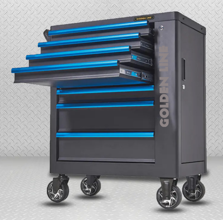 کابینت ابزار غلتکی هفت کشویی GL3307-H، کابینت نگهداری فلزی کلاسیک ابزار، ترولی کارگاهی