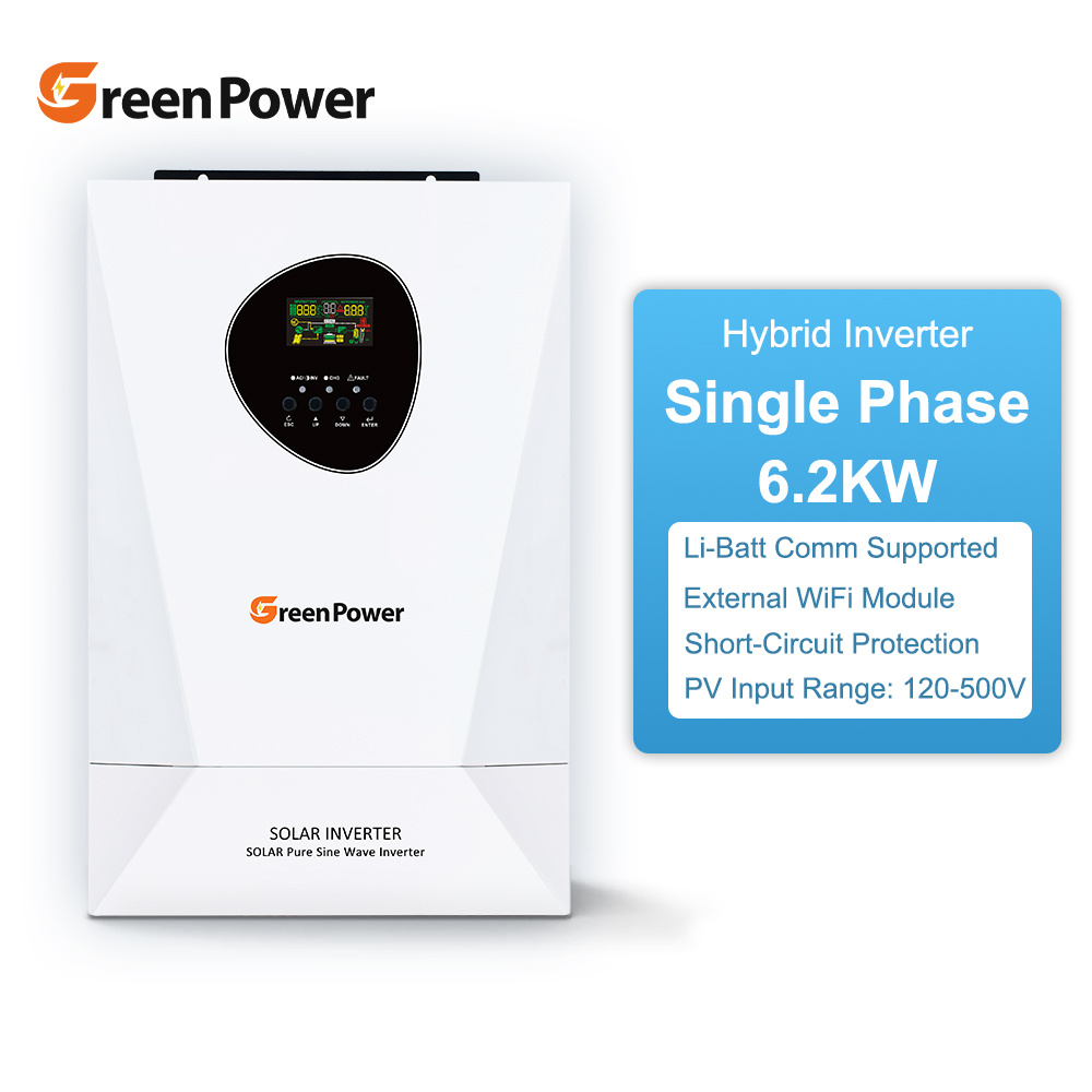 הופכני סולארי היברידי חכם 3.6kw 6.2kw 11kva 24V 48V כולל MPPT פנימי גל סינוסי נקי ללא רשת כלב אחד עם WIFI