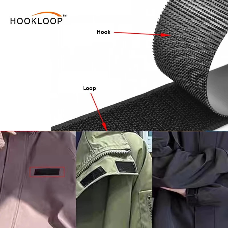 Naai-op haak- en lusstripte Maklik om te naai Uitstekende greep Nie-adhesief Inmekaarskakelende band Haak- en lusband vir klere