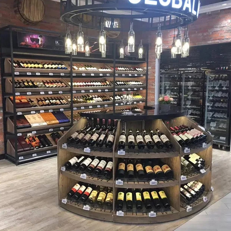 Customized Wooden Single/double Sided Retail Store Wine Display Shelves Rack factory