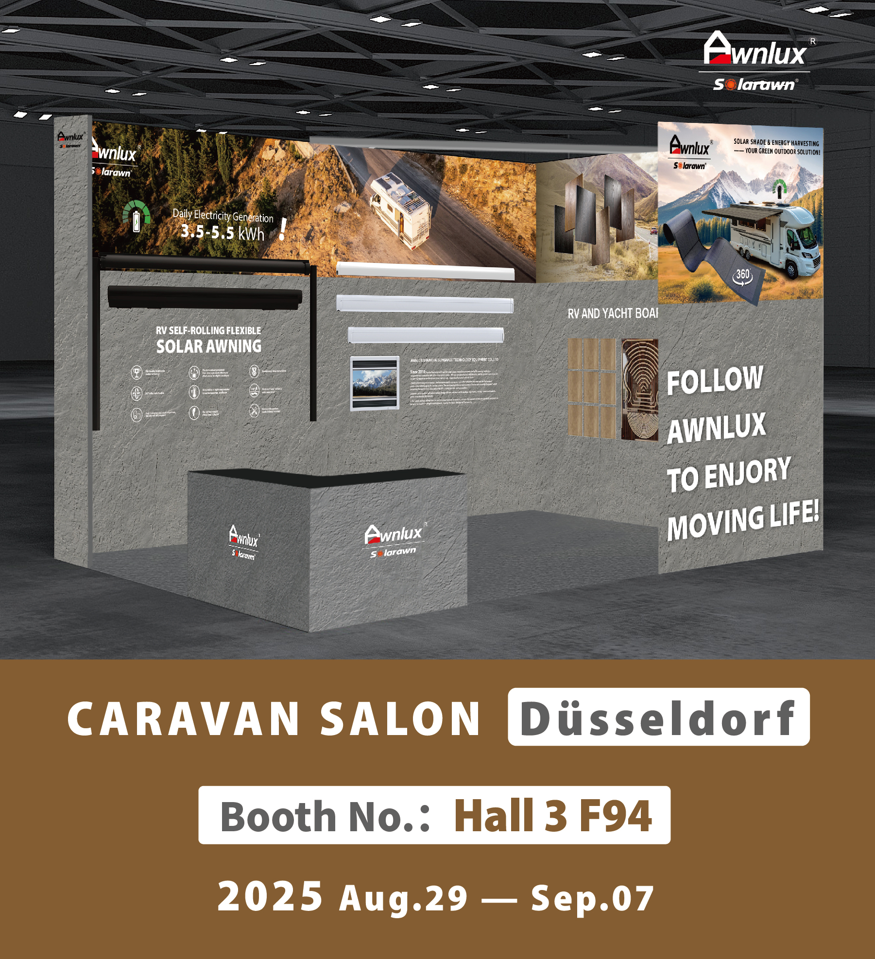 Awnlux Akan Berpameran di Caravan Salon Düsseldorf 2025 – Temukan Terobosan Terbaru Kami dalam Carport dan Kanopi Bertenaga Surya untuk RV