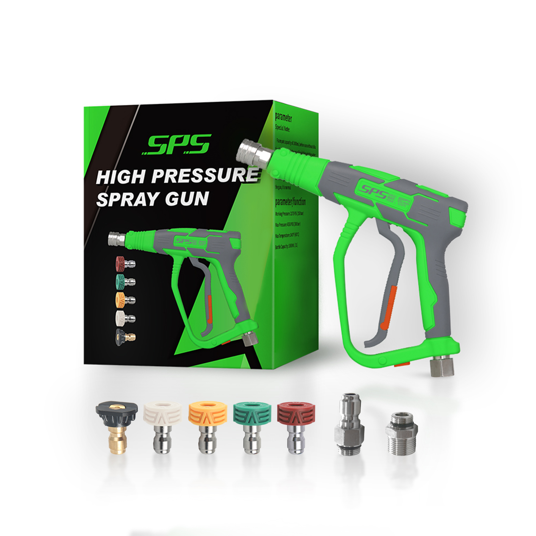 SPS 4000PSI Car Wash Pressure Washer with 5 Nozzles Female Thread 1/4'' Quick Connector Stainless Steel High Pressure Gun