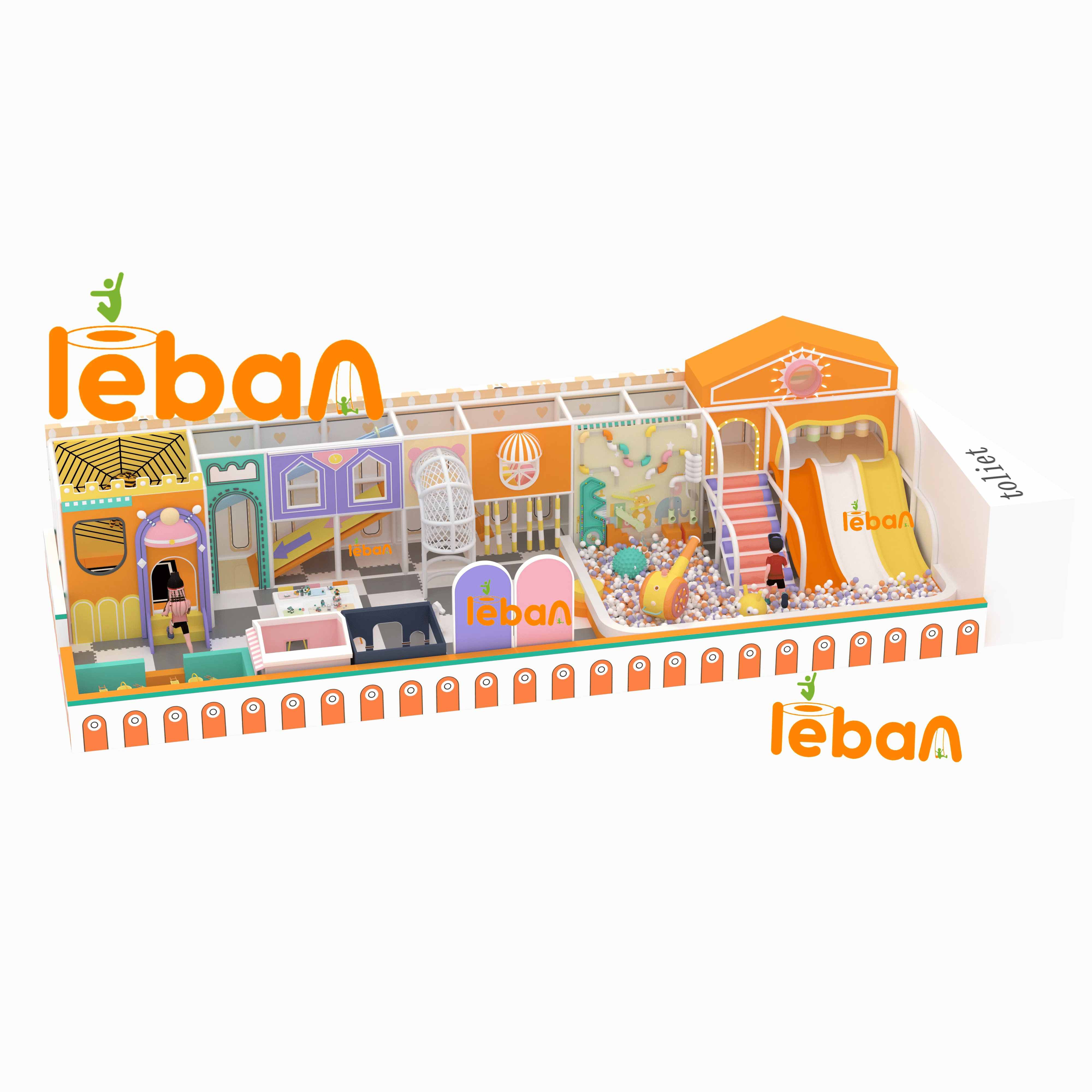 Parque infantil interior de colores pasteles tipo macarón