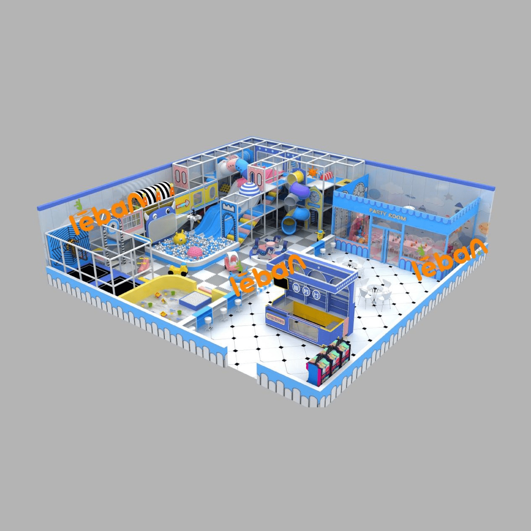 ブルーテーマのキッズプレイグラウンド：喜びの探索のためのパラダイス