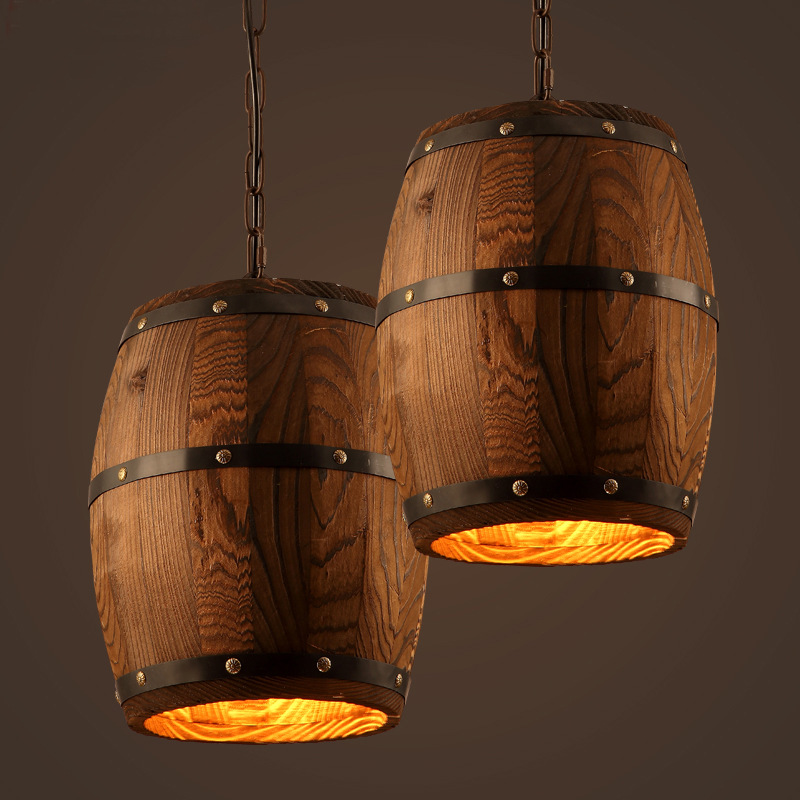 Lampada pendenti Amerikana retri b'barril tal-win ta' siġra sołida għall-baṛ, il-baṛ tal-ristoranti u l-banċi tal-ristoranti