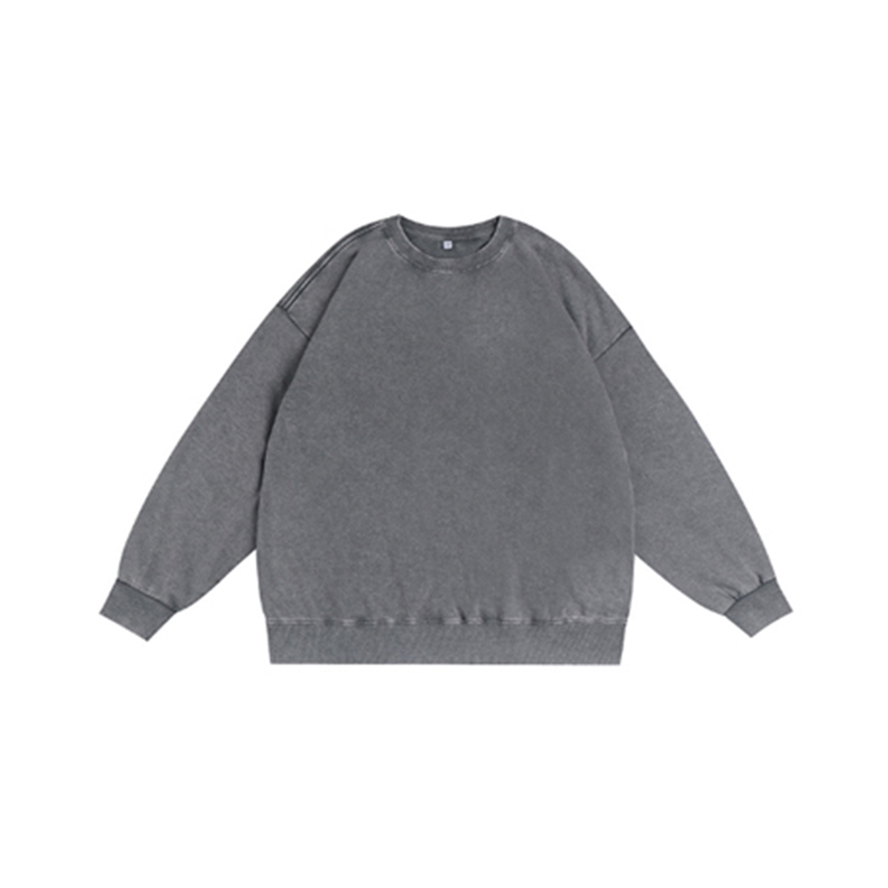 Distressed crew neck drop shoulder terry sweatshirt