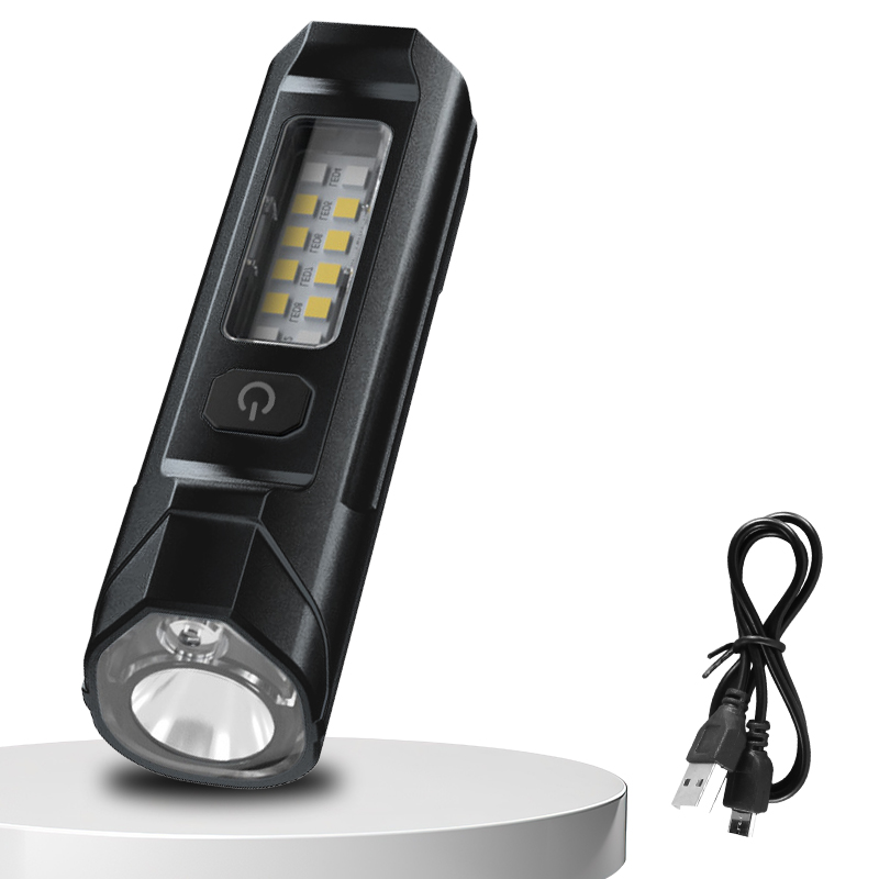 Rechargeable LED Flashlight with Powerful Main Beam and Bright Side Floodlight COB Work Light