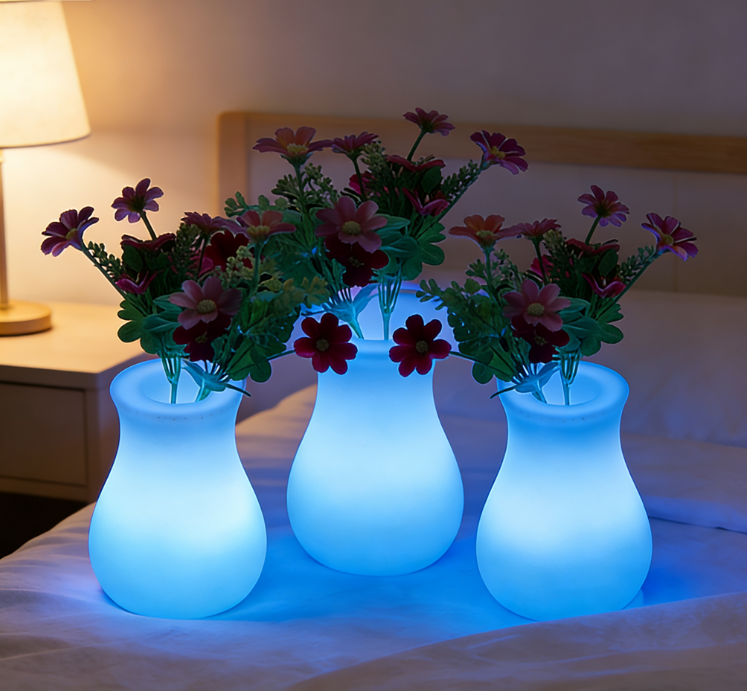 گلدان نور ال ای دی قابل شارژ و کم‌کننده با ریموت، مناسب شب، اتاق خواب، اتاق نشیمن، آپارتمان، هتل، ویلا، بار و تزئینات پذیرایی