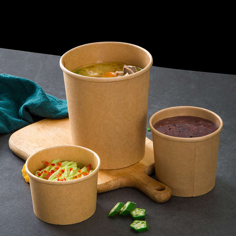 Disposable Kraft Paper Soup Bowls Container With PP Lids
