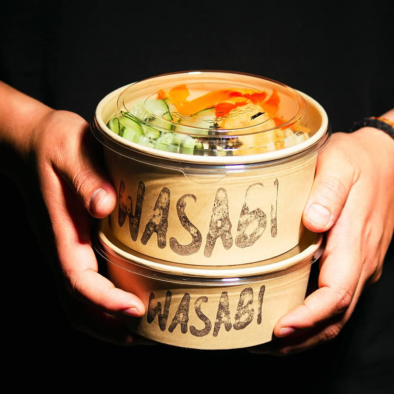 Biodegradable Take Away Fast Food Kraft Paper Salad Bowl With Lids