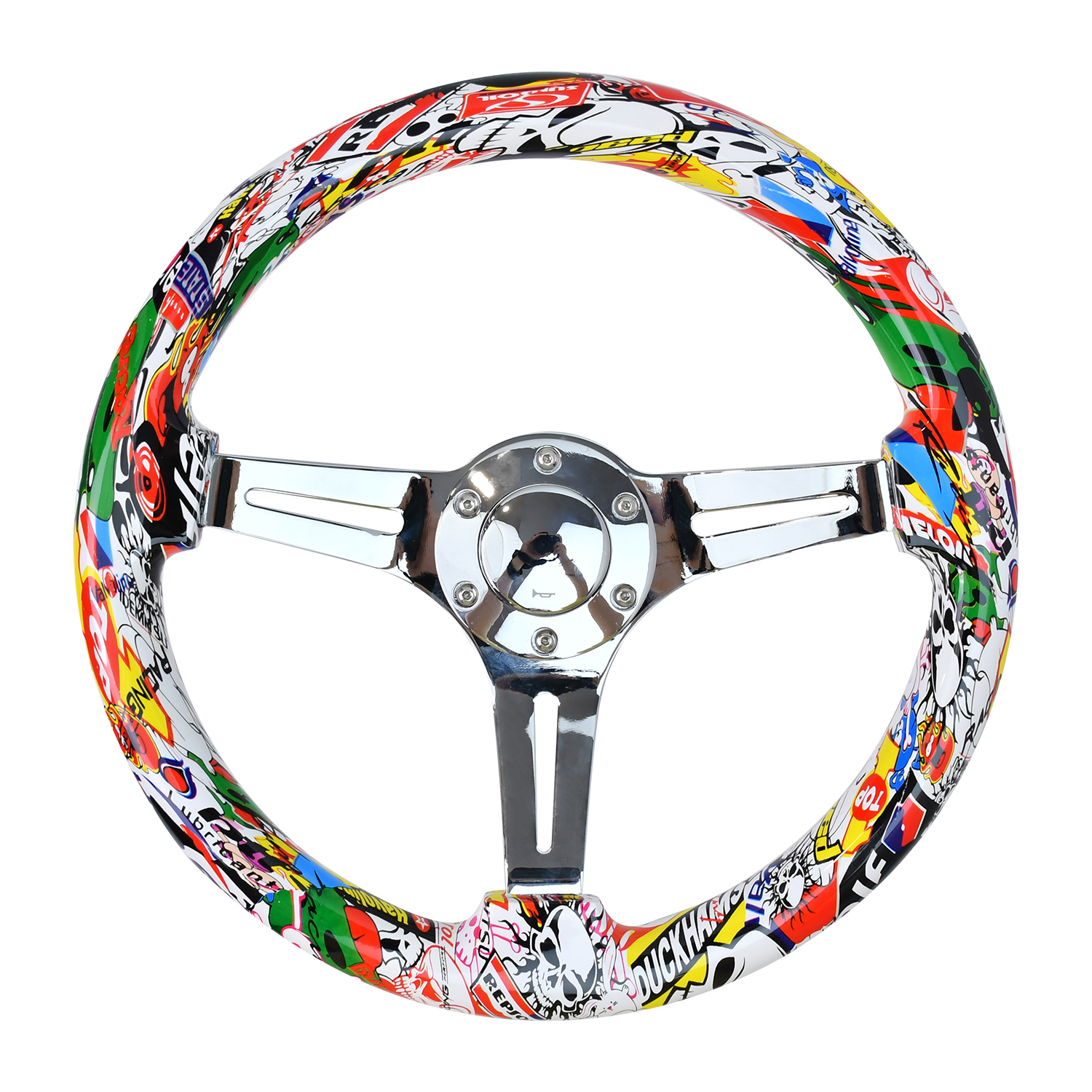 TIYPOR Solid Wood 350mm Graffiti Pattern Popular Electroplated Modified Steering Wheel