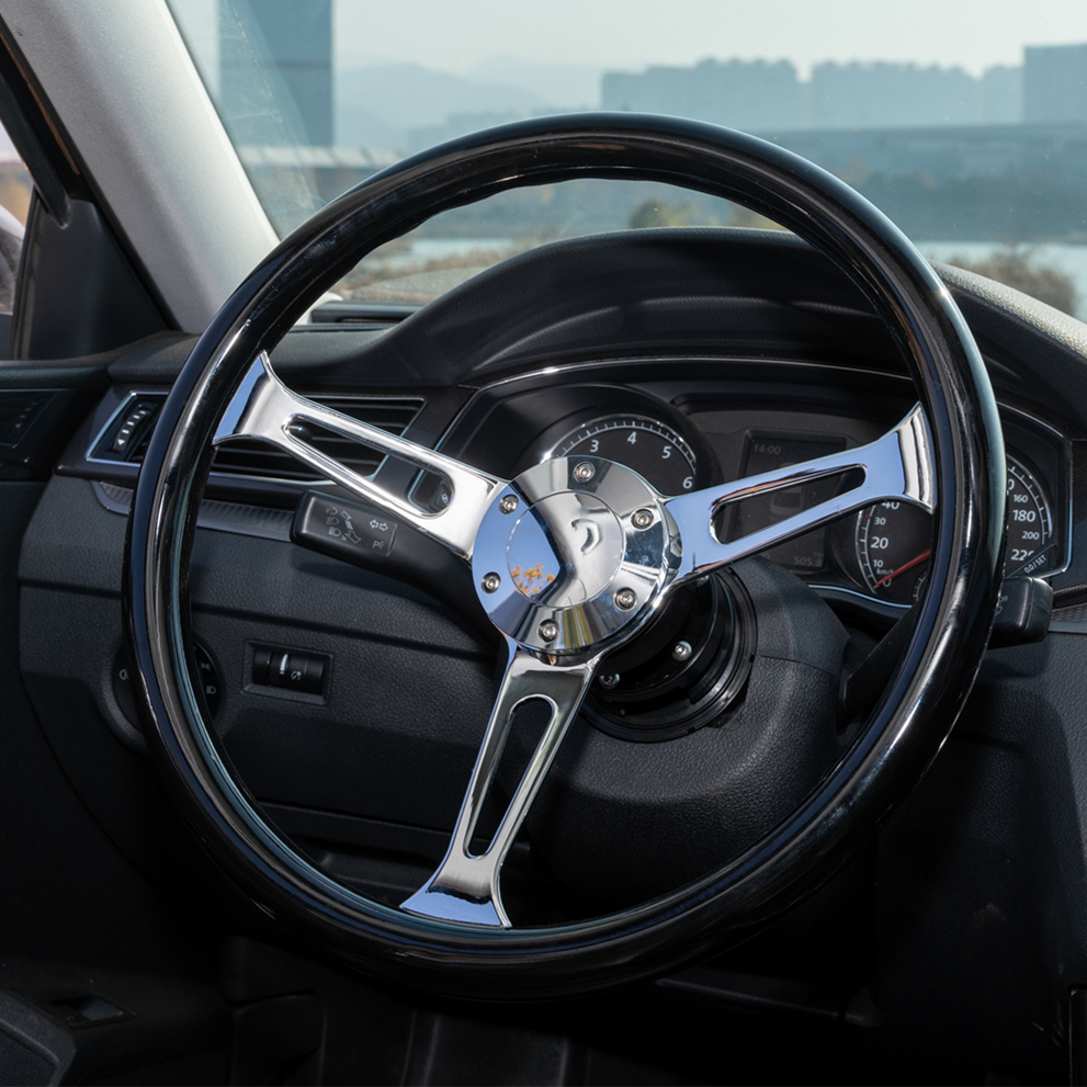 TIYPEOR 380MM ABS Volante Universal 15 Inch Black Spoke Classic Vintage Steering Wheel