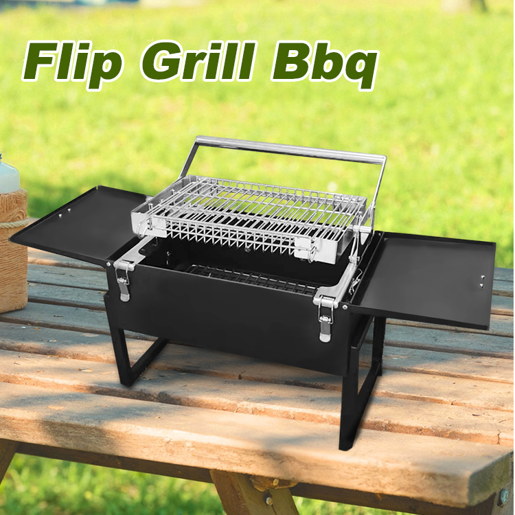 Flip Grill Bbq -Black Portable And Lightweight, Easy To Fold And Store Barbecue Grill，Revolutionize Grilling With The Self-Flipping Grill!