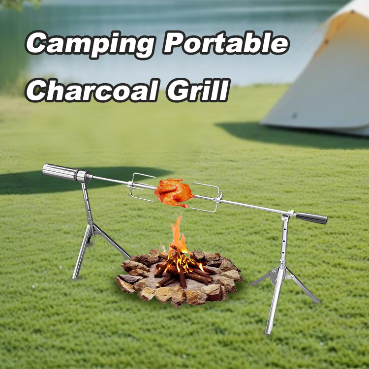 Camping Portable Charcoal Grill: Rotating BBQ Grill for Effortless Outdoor Flavor!