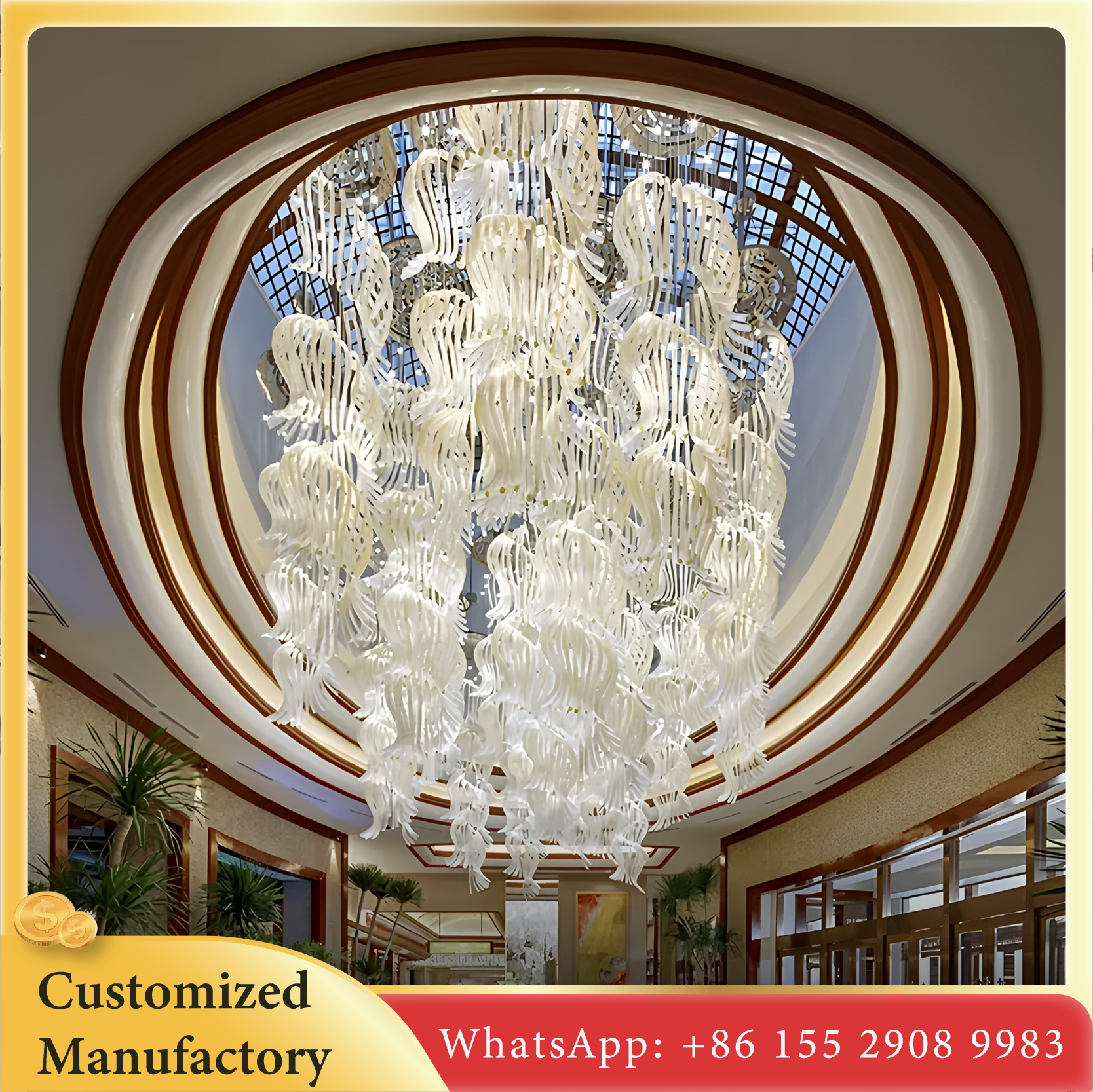 Luxury Crystal Chandelier - Engineering Customization, Artistic Design with White Crystal Elements, for Hotel Lobby, Ballroom, and High-end Residential Spaces, Warm White Light