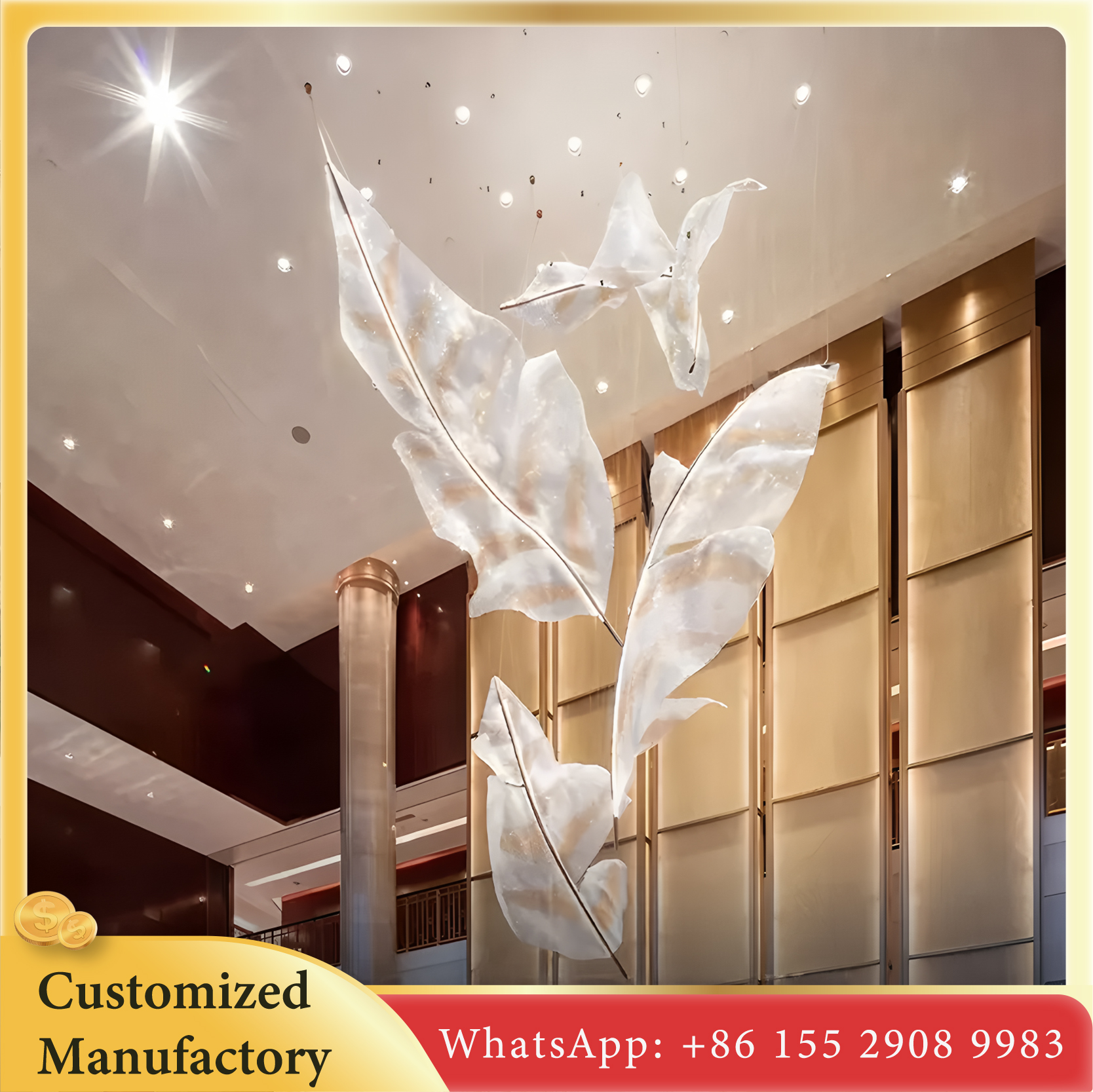 Artistic Leaf-shaped LED Chandelier - Engineering Customization, Modern Luxury Design, for Hotel Lobby, Ballroom, and High-end Residential Spaces, Warm White Light...