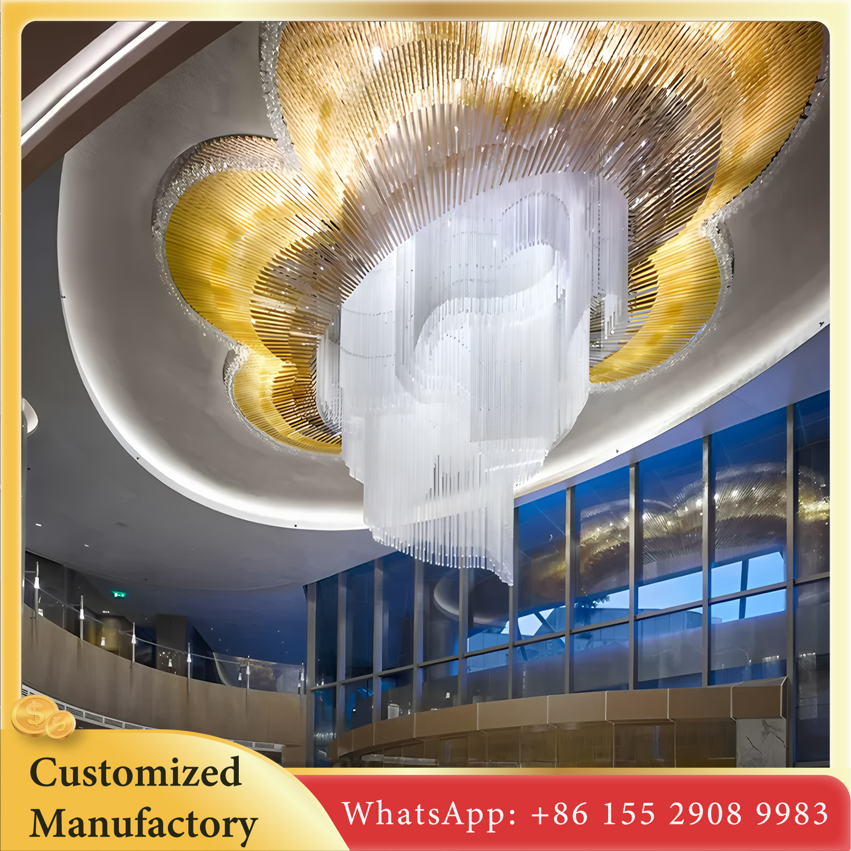 Luxury Crystal Chandelier - Engineering Customization, Artistic Design with Gold and White Crystal Elements, for Hotel Lobby, Ballroom, and High-end Residential Spaces, Warm White Light