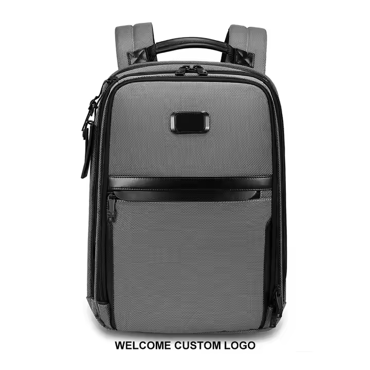 Custom Logo 15L Volume Fit 15 Inch Laptop Genuine Leather Decoration High Quality Ballistic Nylon Men Backpack