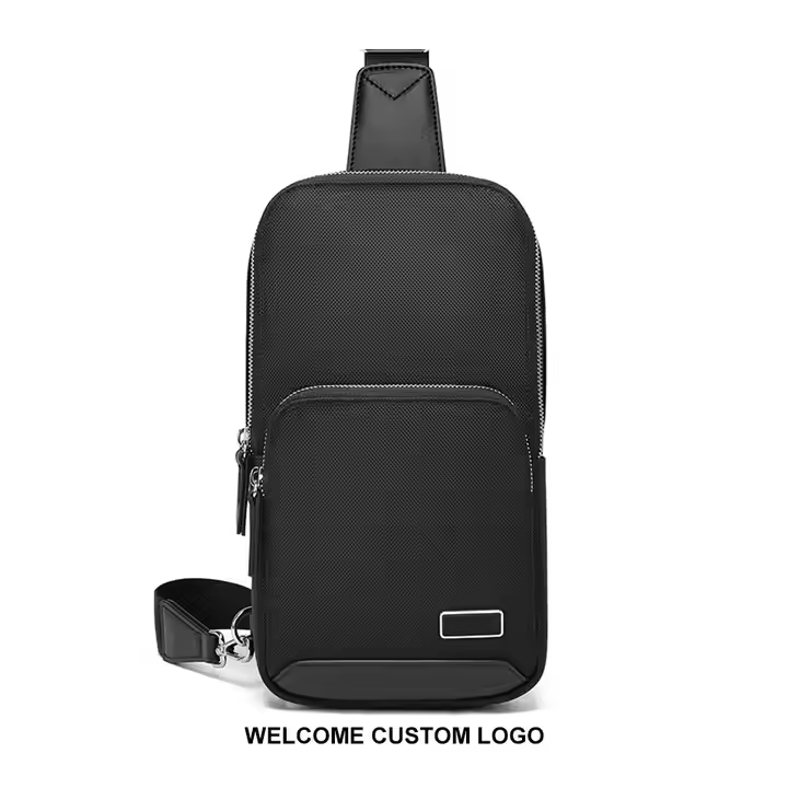 Custom logo Waterproof Ballistic Nylon Genuine Leather 2 Liter Volume Luxury Men Shoulder Sling Bag