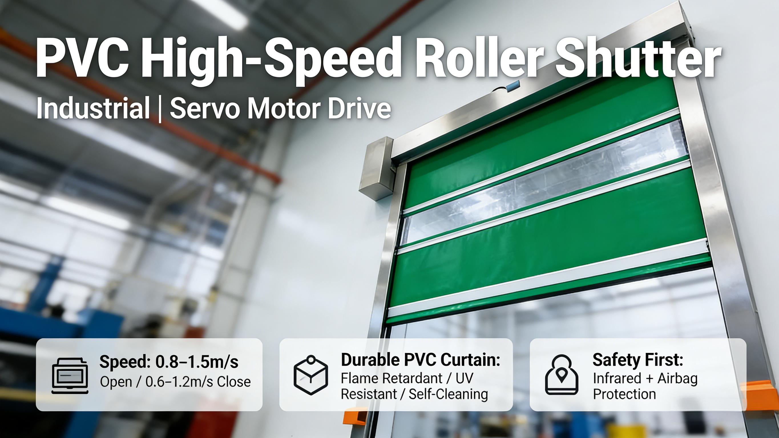 Demostración de puerta industrial de PVC de alta velocidad: detección por radar, inversión ante obstáculos, resistente al polvo y sellada