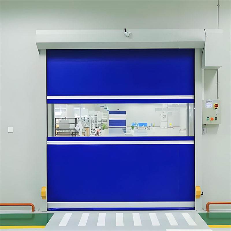 Cortina enrollable industrial de PVC de alta velocidad: interbloqueo para puertas dobles en sectores alimentario, médico y electrónico