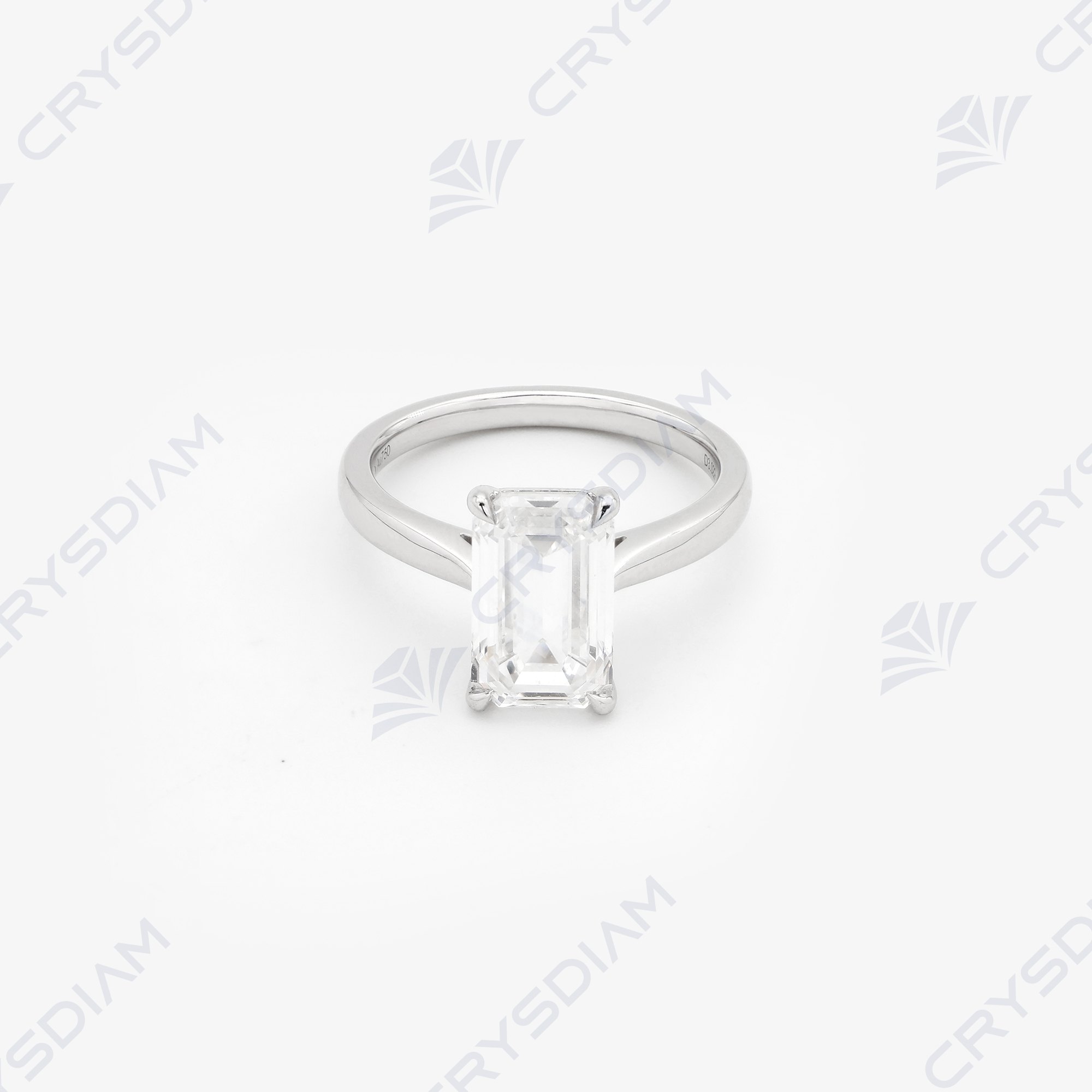 خاتم أحادي الحجر بتصميم الزمرد، TW3.02ct، 18KW