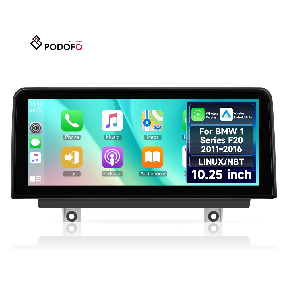 רדיו לרכב של Podofo 10.25 אינץ' ל-BMW סדרה 1 F20 (2011–2016), נוהג בצד שמאל, מערכת NBT כפולה, סטריאו לרכב, CarPlay אלחוטי, אנדרואיד, בלוטות'ס, OEM, מודל A4490