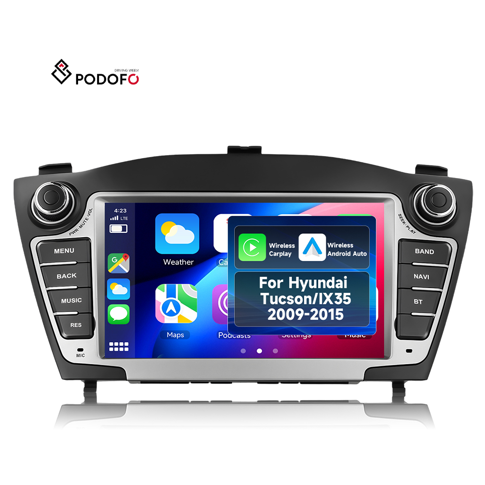 רדיו לרכב אנדרואיד של Podofo, מסך 7 אינץ', 4+64 ג'יגה-בייט, שמע לרכב, CarPlay אלחוטי‏/Android Auto, GPS‏/Wi-Fi, ל-Hyundai Tucson‏/IX35 (2009–2015), יצרן מקורי (OEM), מודל A4512