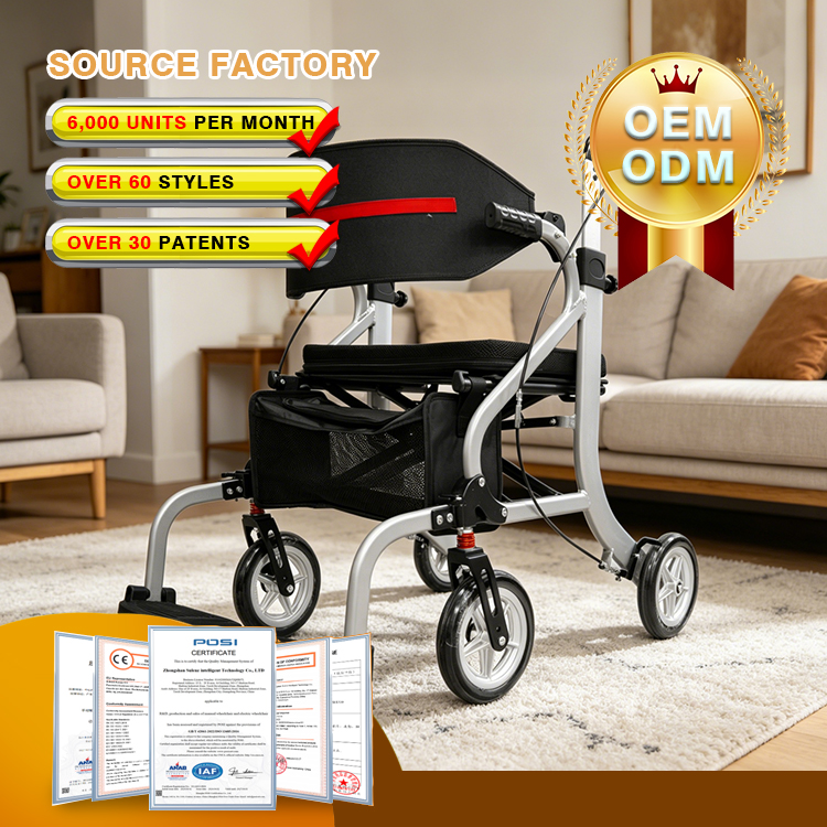 Rollator Ringkas Serba Guna Ringan Dibuat daripada Aloi Aluminium Tahan Lama dengan Reka Bentuk Lipat Sisi ke Sisi