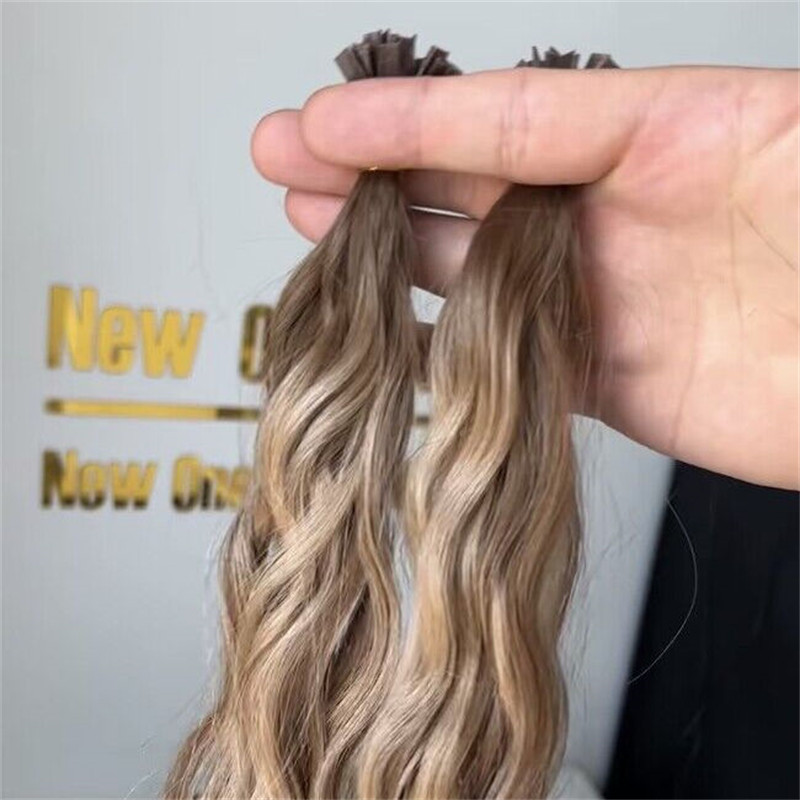 ת extension שיער אנושי באזיליאני באיכות גבוהה עם קרטין V-Tip, קולטין מיושר, שיער אנושי 100%, קצה שטוח, מקושט מראש
