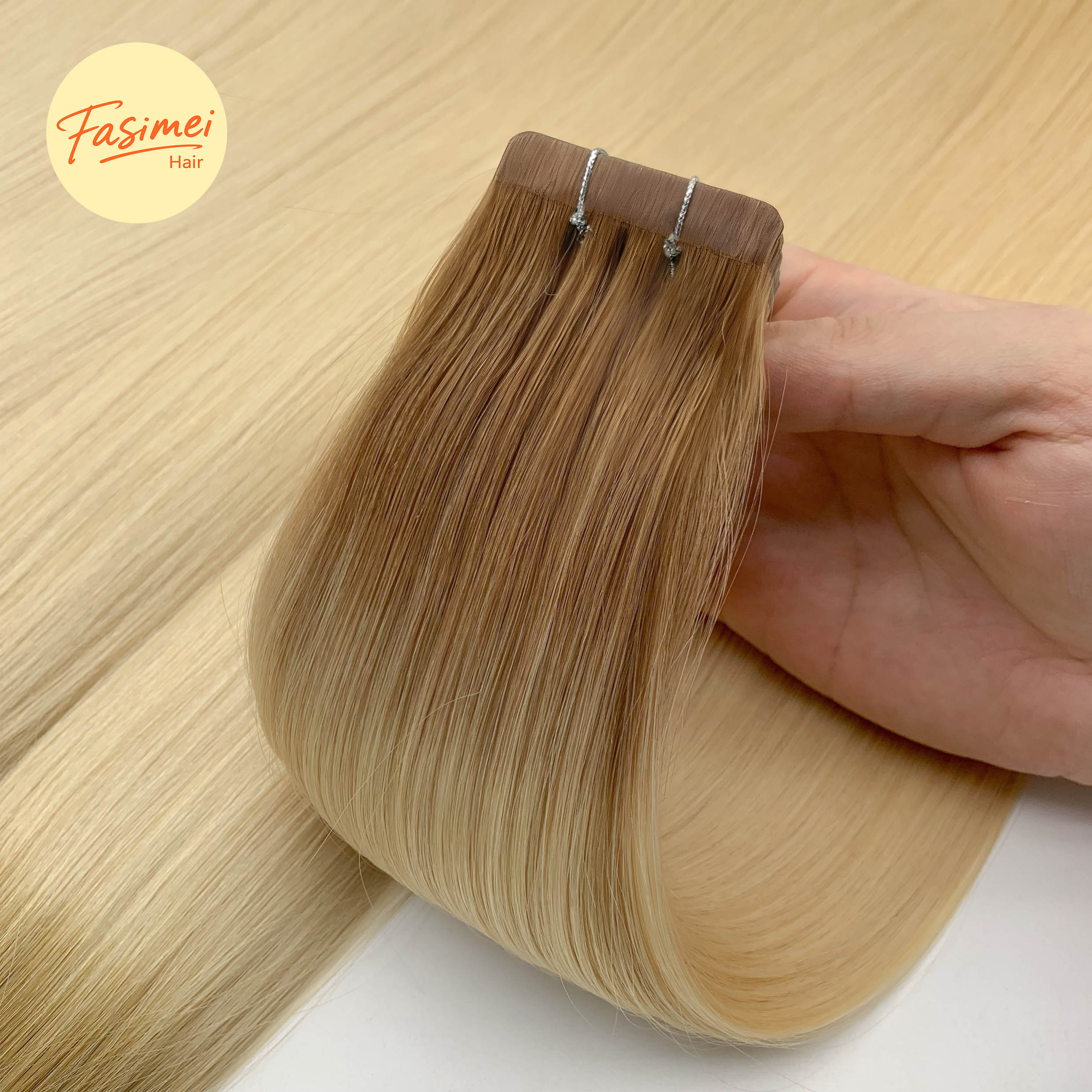 Nauhahiusten jatkeet kaksinkertaisella eurooppalaisella ihmishiuksella, näkymättömällä kutikulalla, erikokoisia ja erivärisiä saatavilla, hiusten jatkeisiin tarkoitettu naru