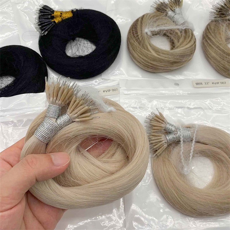 Hårtillverkare Engros Super Dubbel Draget Toporåvaror Naturligt Rensköljd Indisk Keratin Nano Ring Hårförlängning