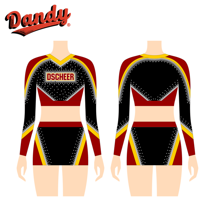 Seragam Pemimpin Sorak Tempahan Panas – Sequins Berkilat dengan Rhinestones pada Harga Borong