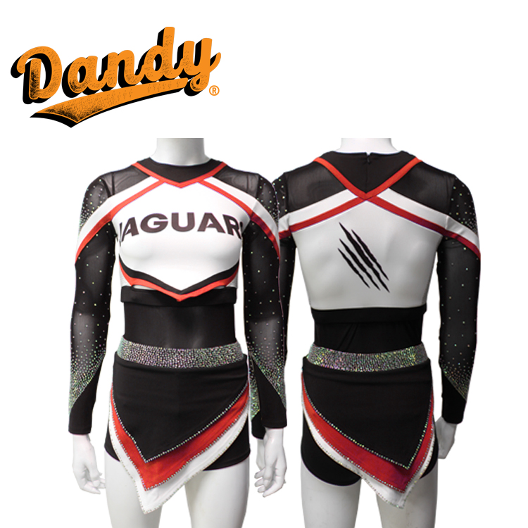 Cheerleadingový výkonový úbor – Dlouhé rukávy a sukně pro dívky, látky Spandex/Lycra/Mystique, pro děti i dospělé