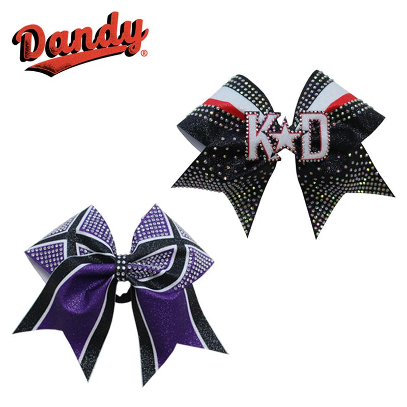 Custom Glitter Cheer Bow – Sparkly Hair Ribbon with Elastic Band, Rhinestone Options, For Youth Cheerleaders & Dance Teams
