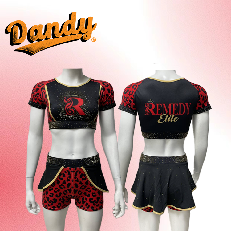 ชุดเสื้อผ้าฝึกเชียร์คุณภาพสูงพร้อมโลโก้คริสตัลสวารอฟสกี